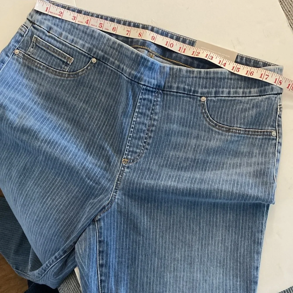 Chico's Blue Straight Leg Jeans leggings with Pinstripe Detail NEW size 3R / 16 - Picture 5 of 12